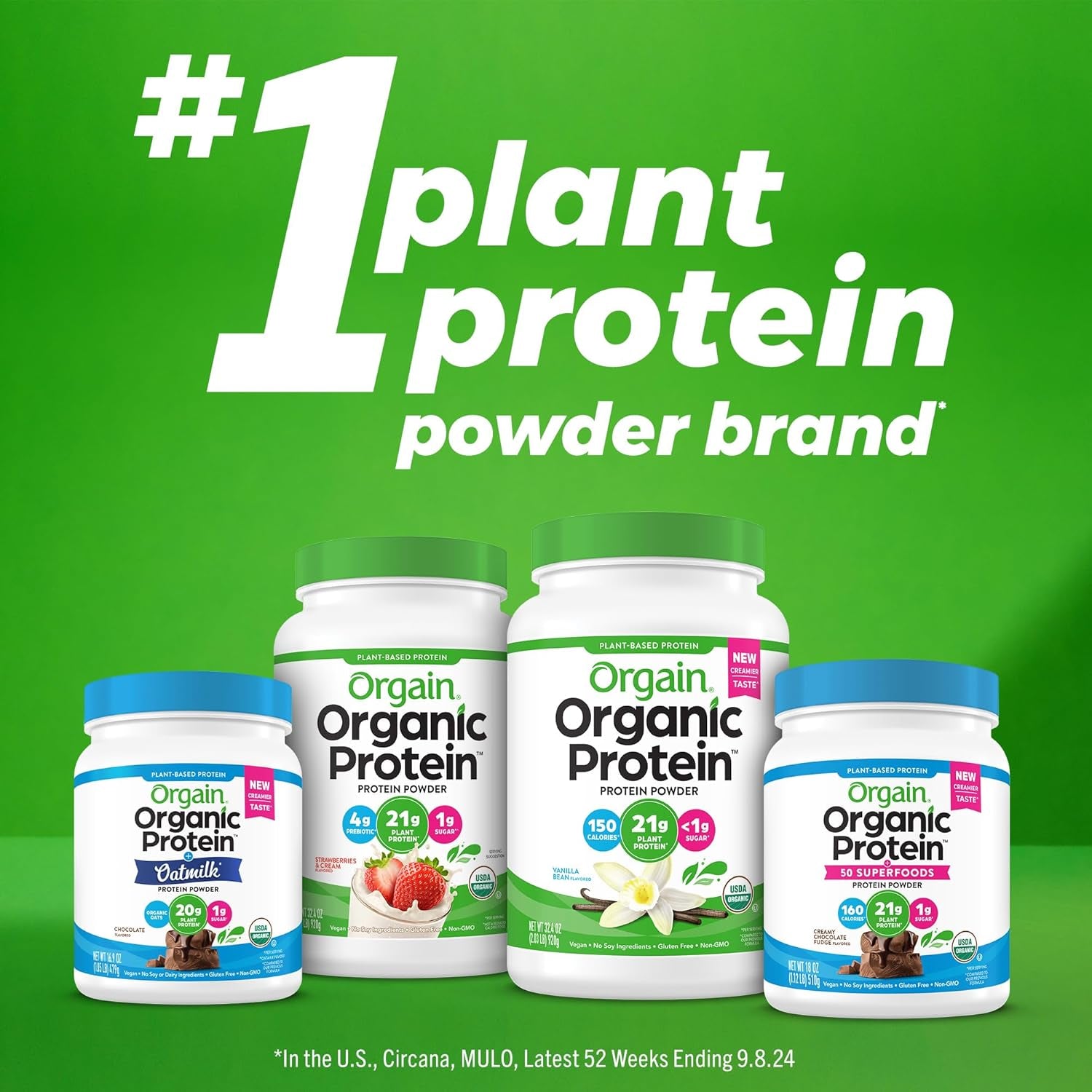 Organic Vegan Protein + 50 Superfoods Powder, Creamy Chocolate Fudge - 21G Plant Based Protein, 10G Prebiotic Fiber, No Lactose Ingredients, Gluten Free, No Added Sugar, Non-Gmo, 1.12 Lb