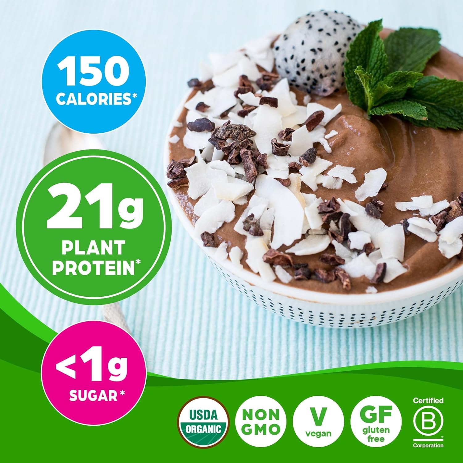 Organic Vegan Protein Powder, Creamy Chocolate Fudge - 21G Plant Protein, 6G Prebiotic Fiber, Low Net Carb, No Lactose Ingredients, No Added Sugar, Non-Gmo, for Shakes & Smoothies, 2.03 Lb